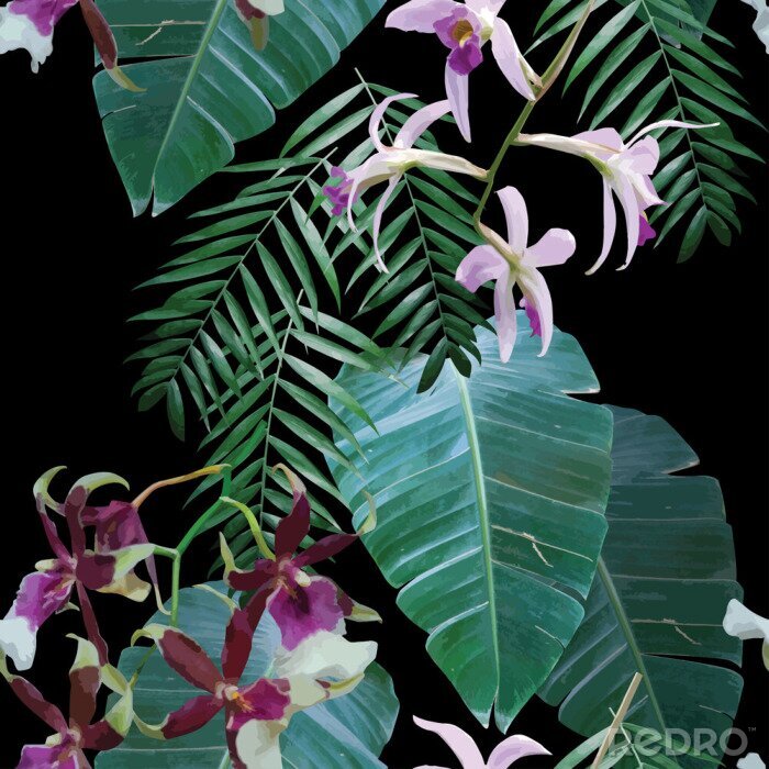 Behang orchids exotic tropical pattern