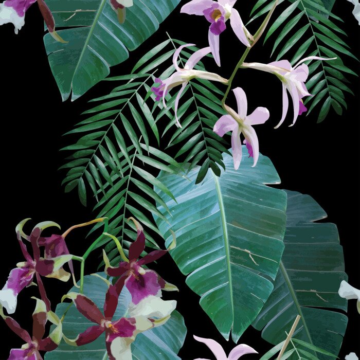Behang orchids exotic tropical pattern