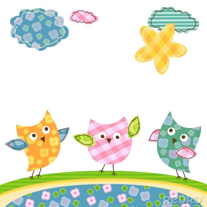 Behang Originele regenboogafbeeldingen met kleurrijke uilen