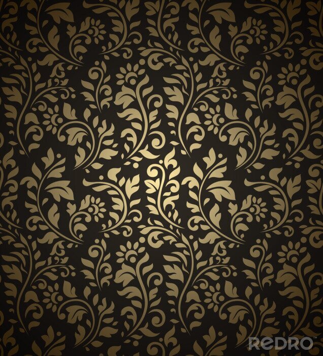 Behang Ornamenten van kronkelende bloemen in vintage