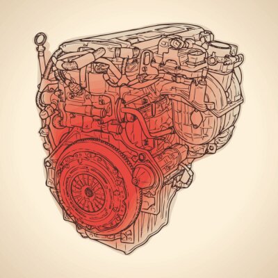 Oude verbrandingsmotor, tekenen. Vector