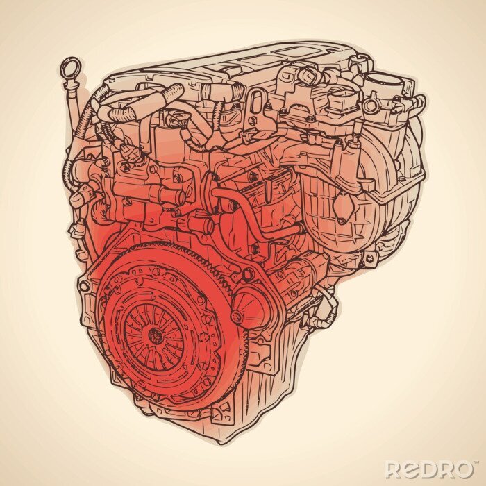 Behang Oude verbrandingsmotor, tekenen. Vector
