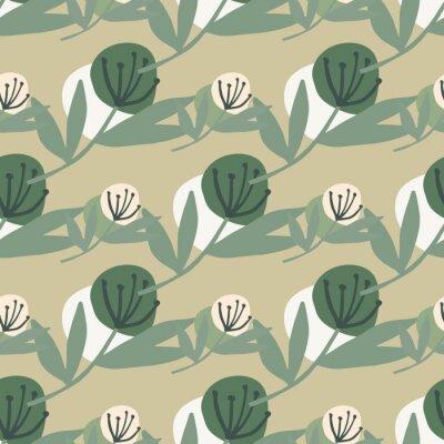 Behang Paardebloem groene en beige tinten