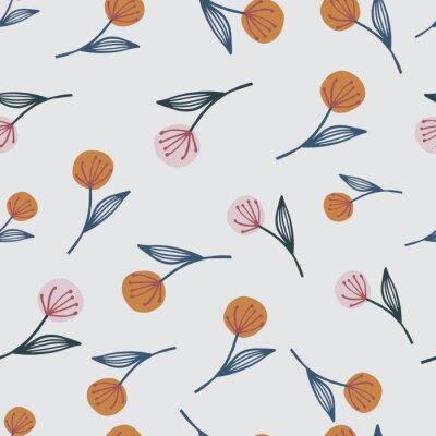 Behang Paardebloemen gele en roze grijze achtergrond