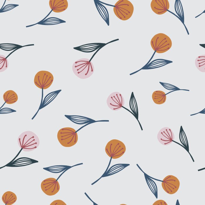 Behang Paardebloemen gele en roze grijze achtergrond