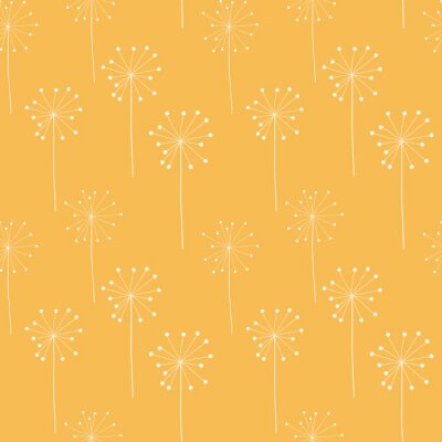 Behang Paardebloemen helder op een mosterdgele achtergrond