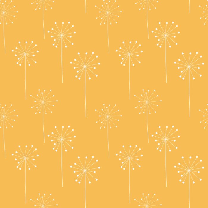 Behang Paardebloemen helder op een mosterdgele achtergrond