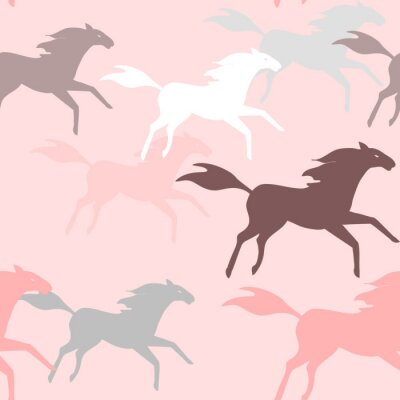 Behang Paarden voor een meisje in roze tinten