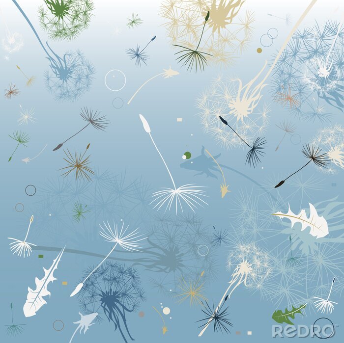 Behang Paardenbloemen zaadjes en groen