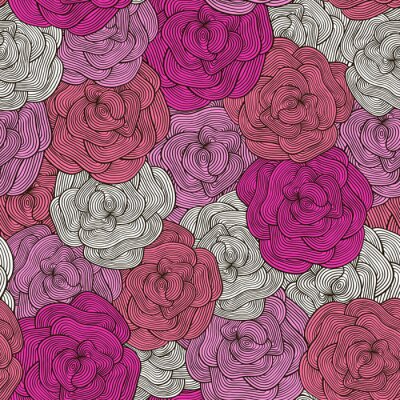 Behang Paarse rozen in verschillende grafische tinten