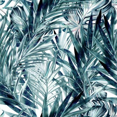 Palmbladeren geschilderd in aquarel op witte achtergrond