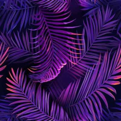 Palmbladeren in paars licht