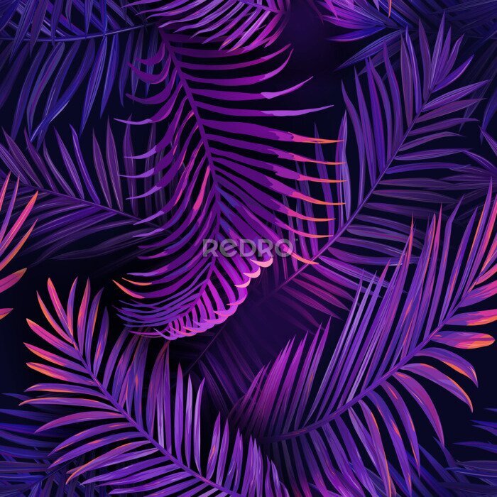 Behang Palmbladeren in paars licht