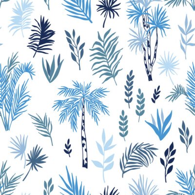 Behang Palmbomen - bladeren in blauwtinten