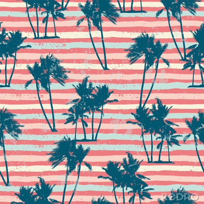 Behang Palmbomen op een gestreepte achtergrond