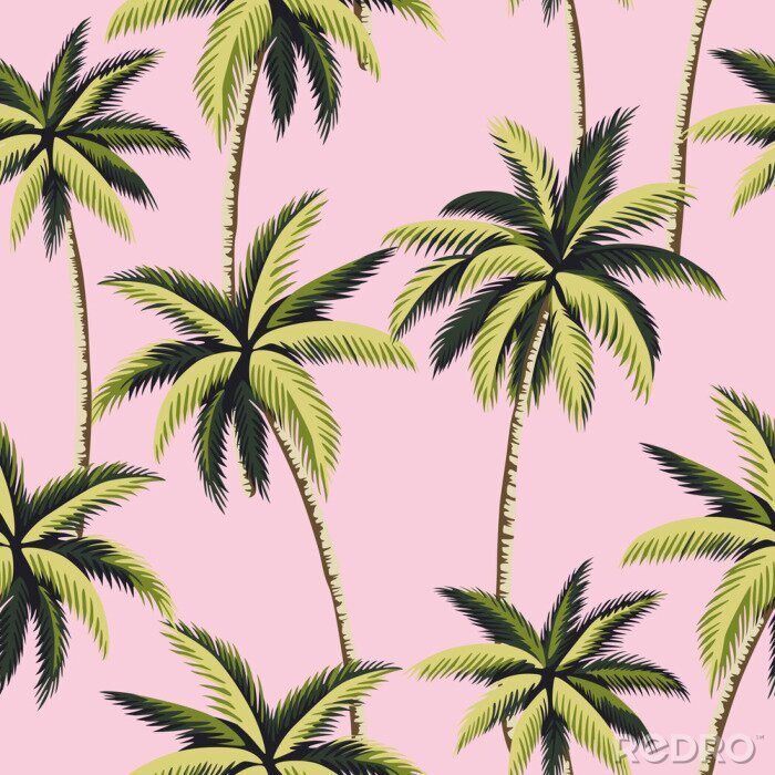 Behang Palmbomen op een roze achtergrond
