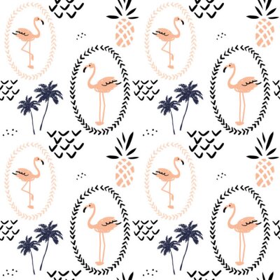 Behang Palmflamingo's en patronen