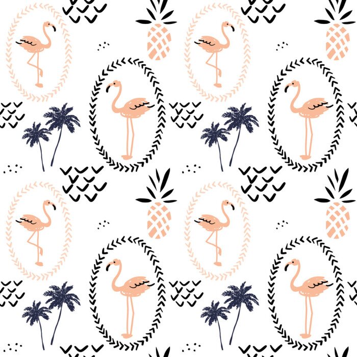 Behang Palmflamingo's en patronen