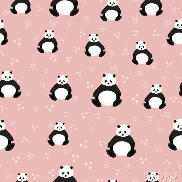Behang Panda beren op een roze achtergrond