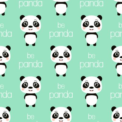 Behang Panda en inscripties op een groene achtergrond