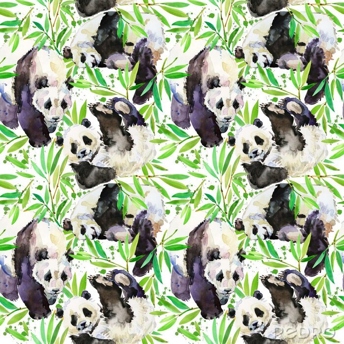 Behang Panda op de achtergrond van groene bladeren