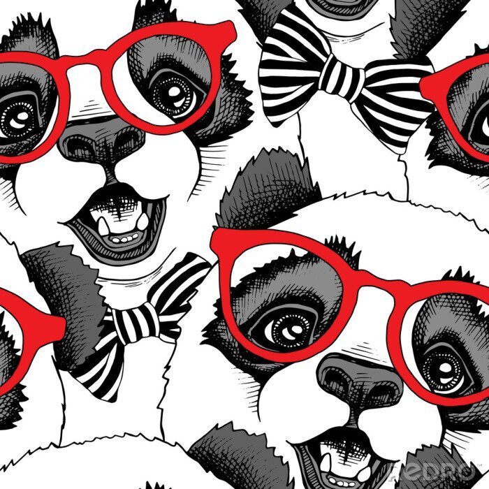 Behang Panda's in rode glazen