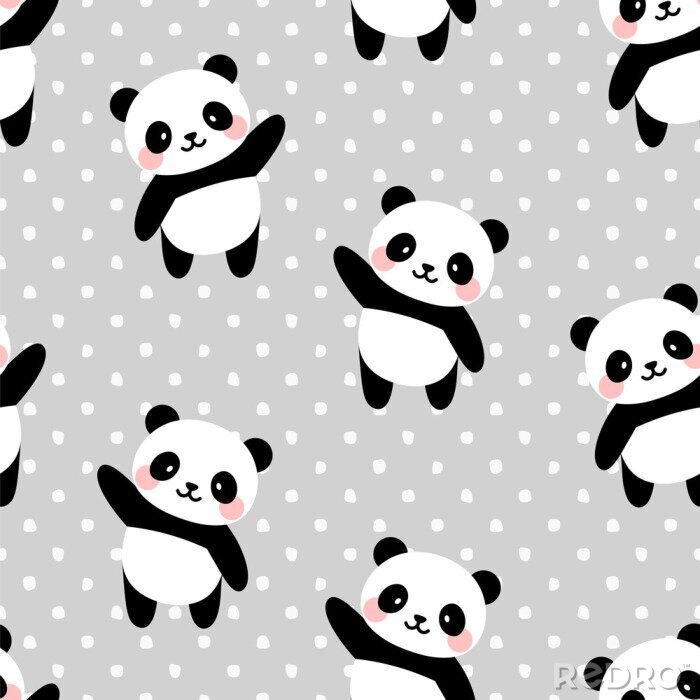 Behang Panda's in Scandinavische stijl op een grijze achtergrond