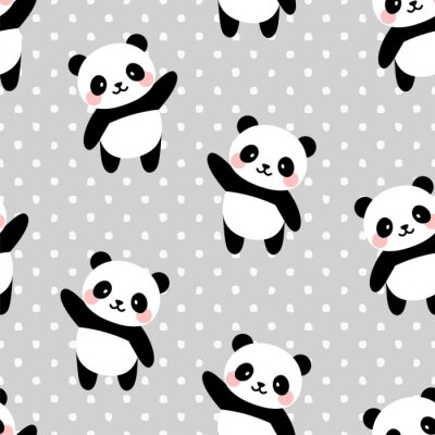 Behang Panda's in Scandinavische stijl op een grijze achtergrond