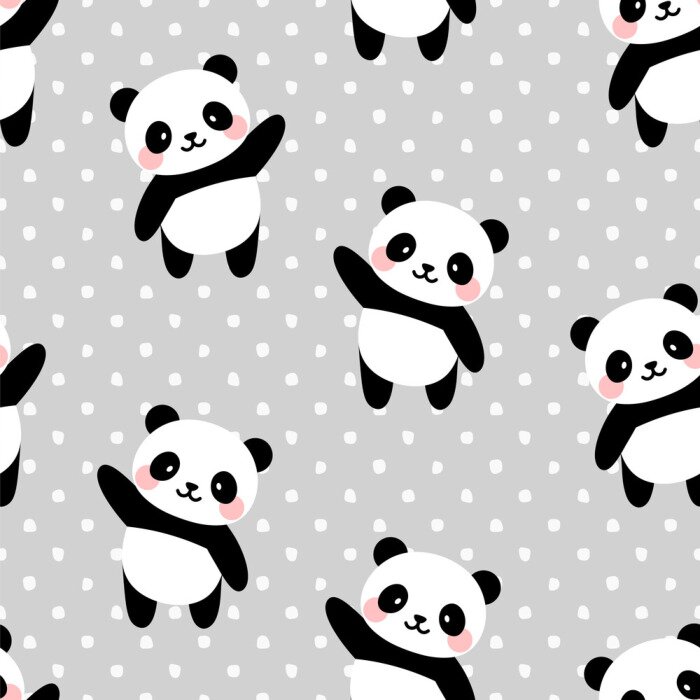 Behang Panda's in Scandinavische stijl op een grijze achtergrond
