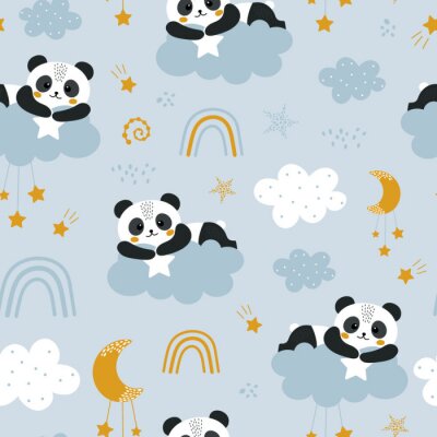 Panda's liggen op wolken