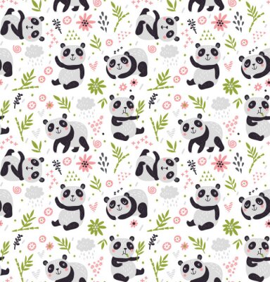 Behang Panda's tussen groene planten