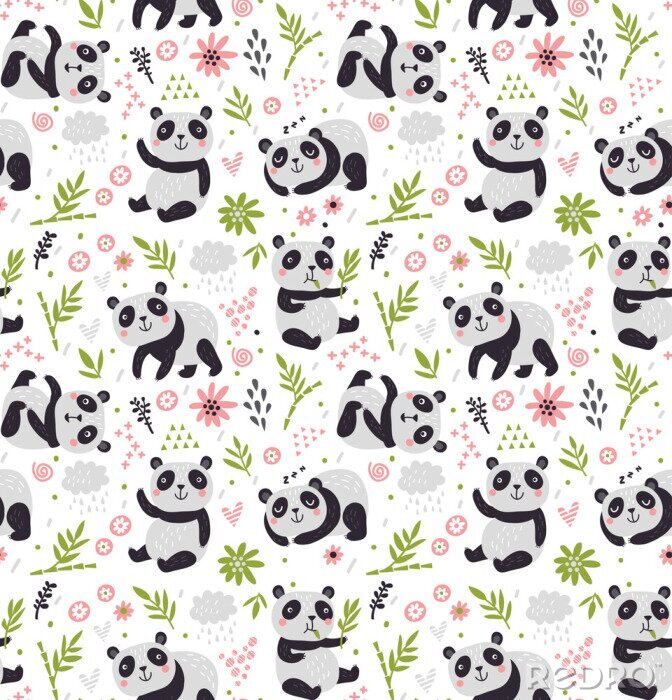 Behang Panda's tussen groene planten
