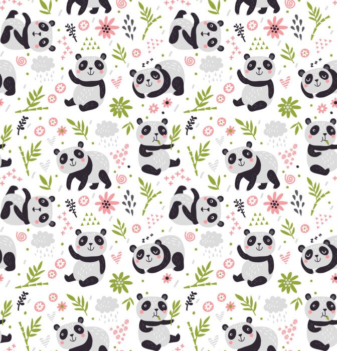 Behang Panda's tussen groene planten