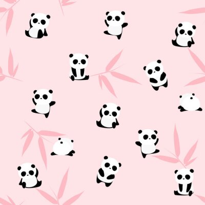 Behang Panda tussen roze bamboebladeren