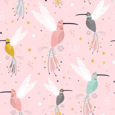 Behang Paradijsvogels op een roze achtergrond