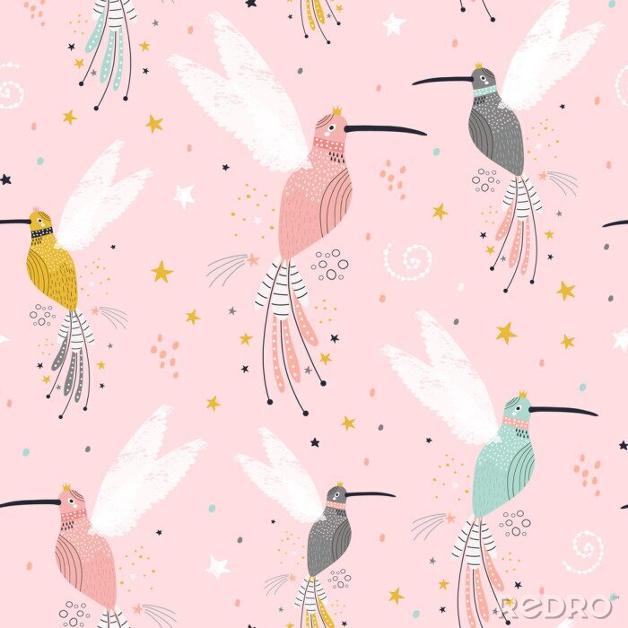 Behang Paradijsvogels op een roze achtergrond