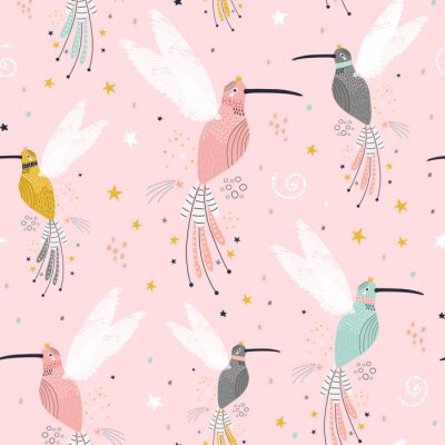 Behang Paradijsvogels op een roze achtergrond