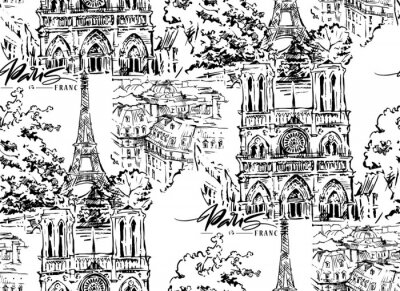 Behang Parijs vectorillustratie. Hand getekend vectorillustraties.