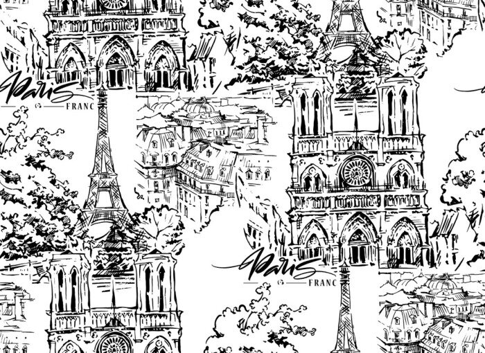 Behang Parijs vectorillustratie. Hand getekend vectorillustraties.