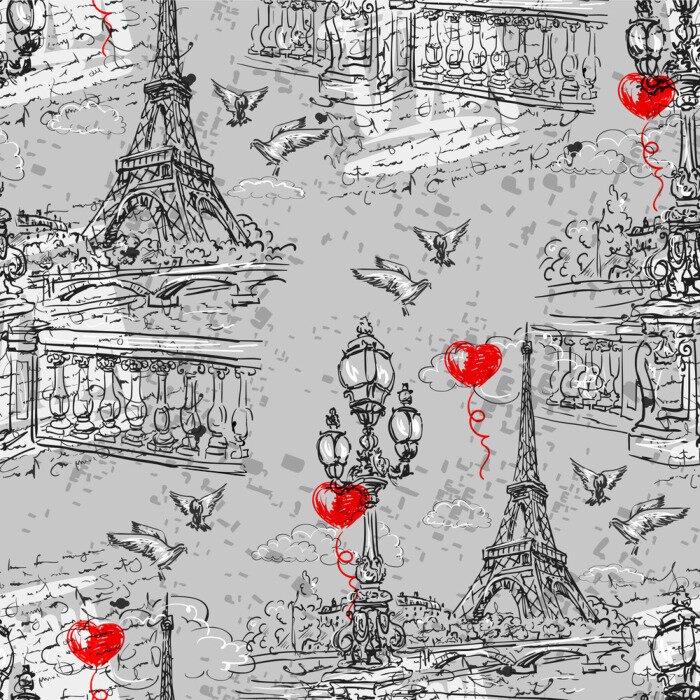Behang Parijs. Vintage naadloze patroon 3