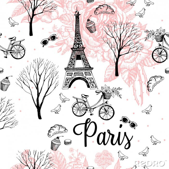 Behang Paris city romance graphic pattern
