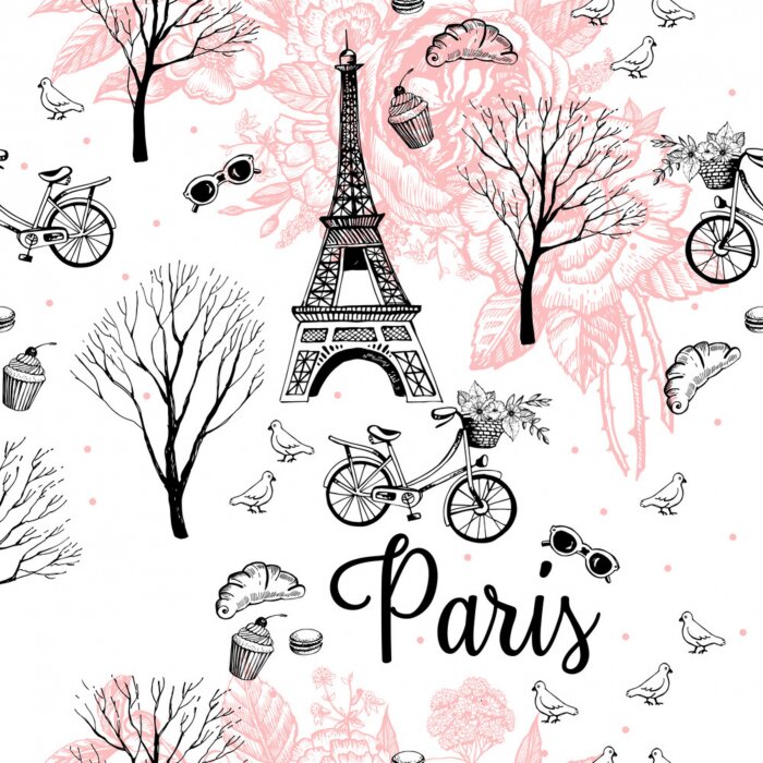 Behang Paris city romance graphic pattern