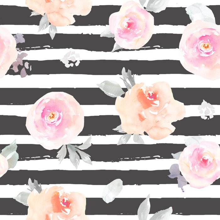 Behang Pastelkleurige bloemen op een gestreepte achtergrond