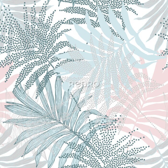 Behang Pastelkleurige palmbladeren