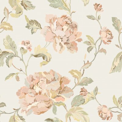 Behang Pastelkleurige pioenrozen op een lichte achtergrond