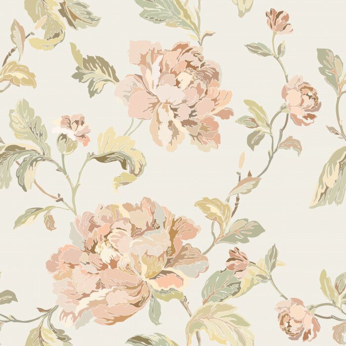 Behang Pastelkleurige pioenrozen op een lichte achtergrond