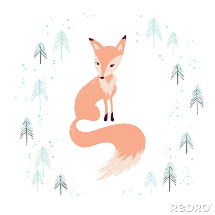 Behang Pastelkleurige vos zittend in een bos