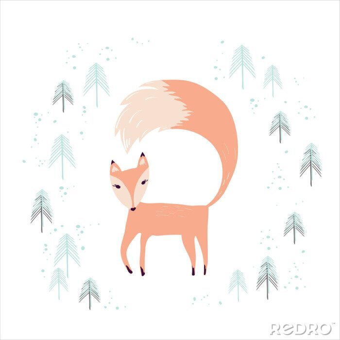 Behang Pastelkleurige vosjes en minimalistisch bos