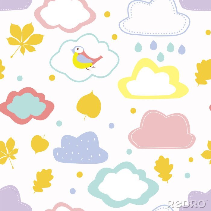 Behang Pastelkleurige wolken en vogels