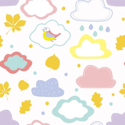 Behang Pastelkleurige wolken en vogels
